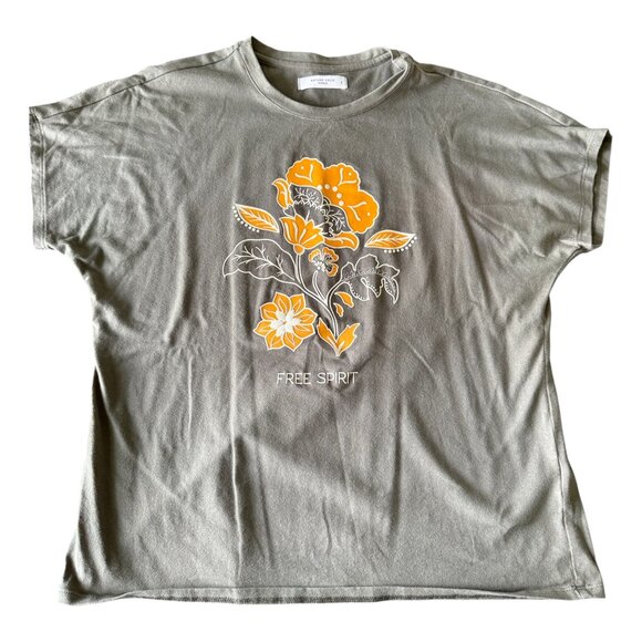 Arturo Calle Olive Green “Free Spirit” Floral Tee (Size L) - Picture 1 of 4
